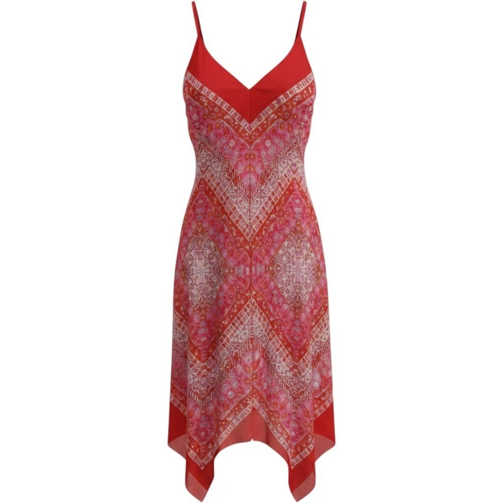 My Michelle Red Pink Geometric Handkerchief Hem Dress Large 8926CQ2D